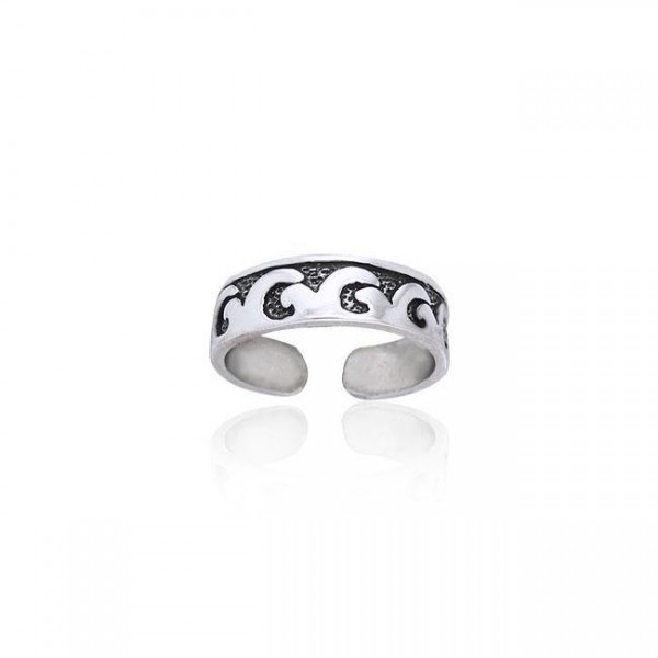 Calm or rough waves in the sparkling sea ~ Sterling Silver Toe Ring