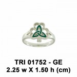 Enamel Trinity Knot on Shamrock  Clover Silver Ring