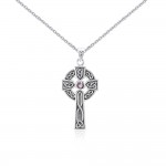 Large Silver Celtic Cross Gemstone Pendant and Chain Set