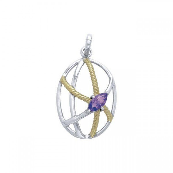 Contemporary Design Sterling Silver and Gold Pendant