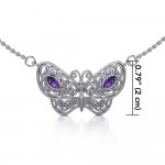Spread Your Wings Like a Butterfly Small Silver Necklace with Gemstone