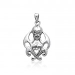 Skull with Flames Silver Pendant