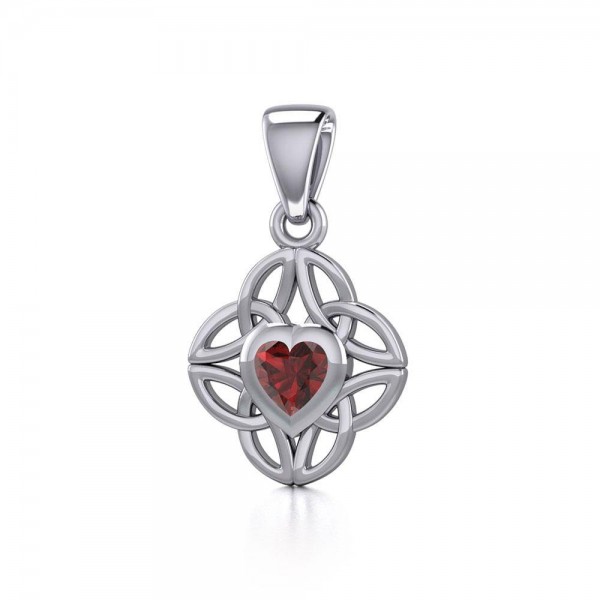 Celtic Knotwork Silver Pendant with Heart Gemstone