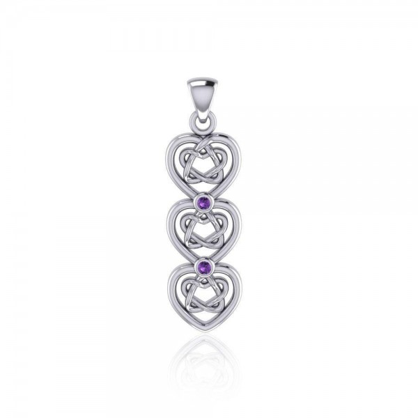 Celtic Knotwork Heart Sterling Silver Pendant with Gemstone