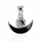 Yin Yang Symbol with inlaid Crescent Moon Sterling Silver Pendant