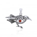 Mythical Raven with Gemstone Eye of Wisdom Silver Jewelry Pendant
