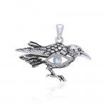 Mythical Raven with Gemstone Eye of Wisdom Silver Jewelry Pendant