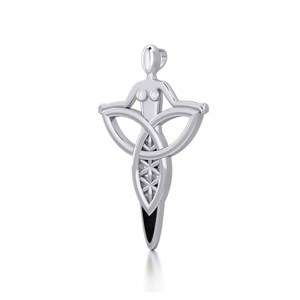 Celtic Trinity Knot Goddess Silver Pendant with Inlay