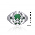 Irish Claddagh Silver Flip Ring with Emerald Glass