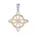 The Four power ~ Celtic Four-Point Sterling Silver Jewelry Pendant with 14k Gold and Pink accent
