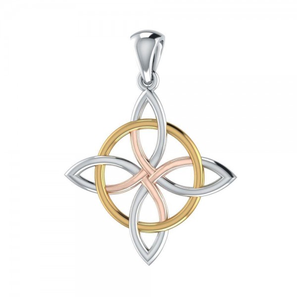 The Four power ~ Celtic Four-Point Sterling Silver Jewelry Pendant with 14k Gold and Pink accent