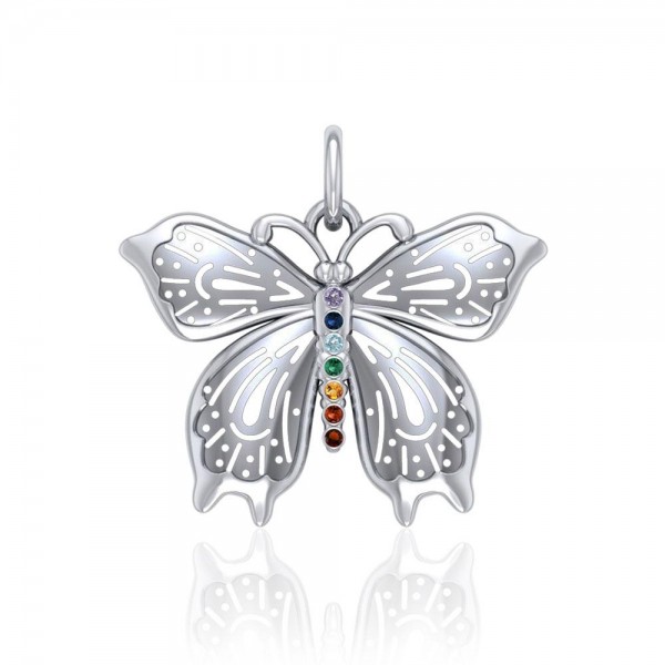 Spiritual Chakra Butterfly Silver Pendant