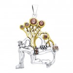 Contemporary work of art ~ Dali-inspired fine Sterling Silver Jewelry Pendant in 18k Gold accent