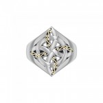 Celtic Four-Point Sterling Silver Ring with 18K Gold accent