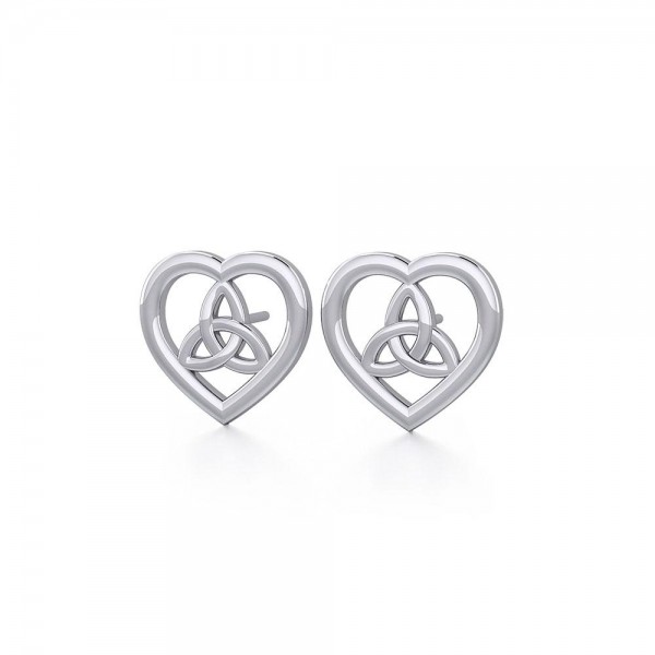 Heart with Trinity Knot Silver Post Earrings