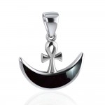 Ankh with inlaid Crescent Moon Sterling Silver Pendant