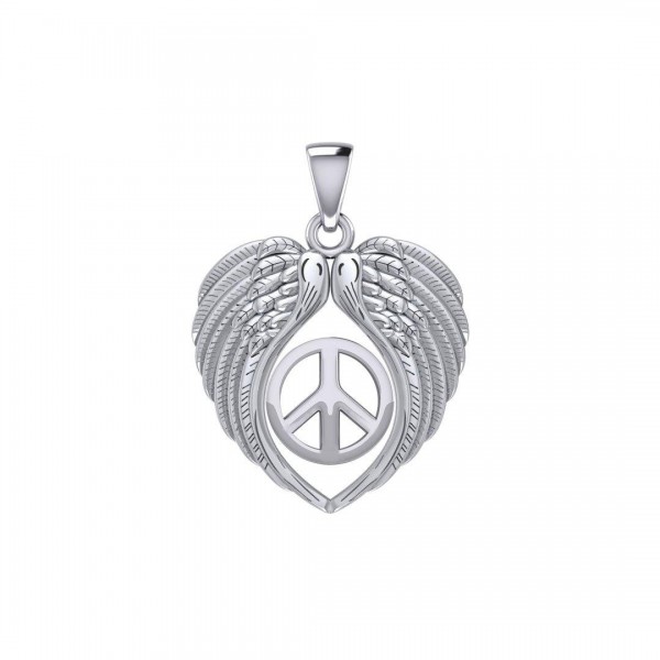 Feel the Tranquil in Angels Wings Silver Pendant with Peace
