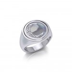 Celtic Crescent Moon Silver Flip Ring avec pierre précieuse