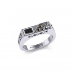 Celtic Trinity Knot Silver Rectangle Band Ring with Gemstones