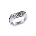 Celtic Trinity Knot Silver Rectangle Band Ring with Gemstones