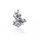 Take the battle in a new sea adventure ~ Sterling Silver Jewelry Pirate Skull with Sword Pendant