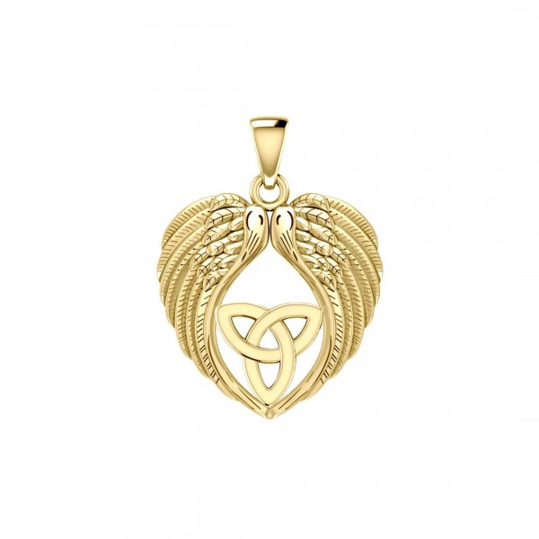 Feel the Tranquil in Angels Wings Solid Gold Pendant with Trinity Knot