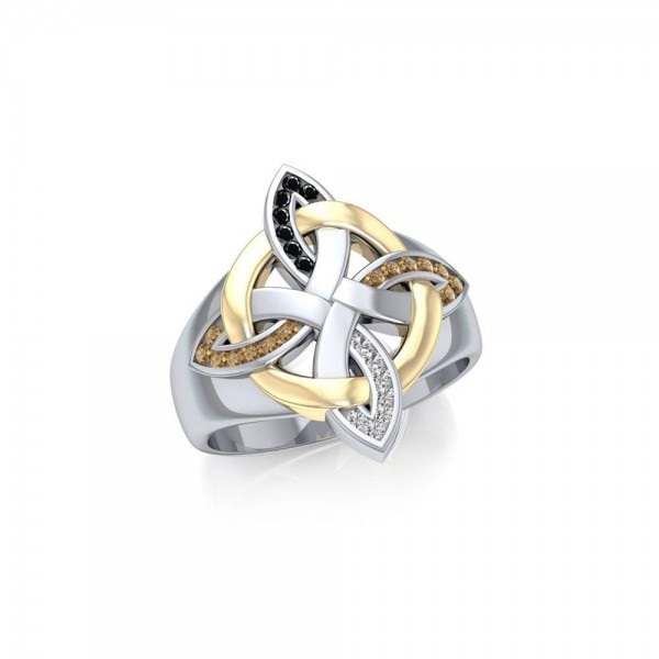 Celtic Four Point Knot Silver & Gold Ring
