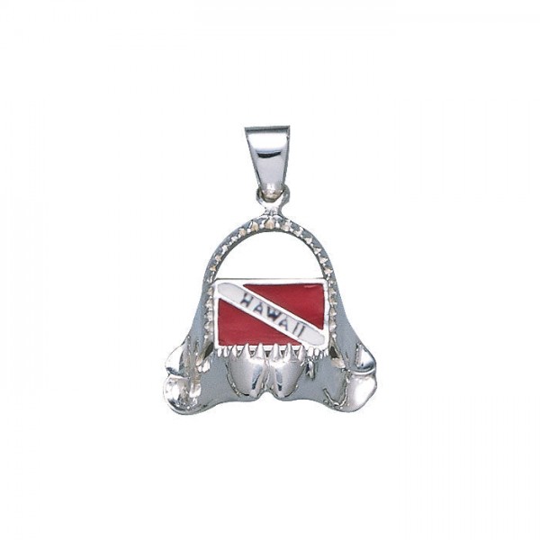 Shark Jaw with Dive Flag and Hawaii Island Silver Pendant