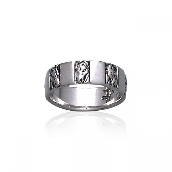 Horse Head Silver Band Ring