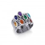 Oval Chakra Gemstone on Silver Stack Ring
