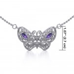 Spread Your Wings Like a Butterfly Medium Silver Necklace with Gemstone
