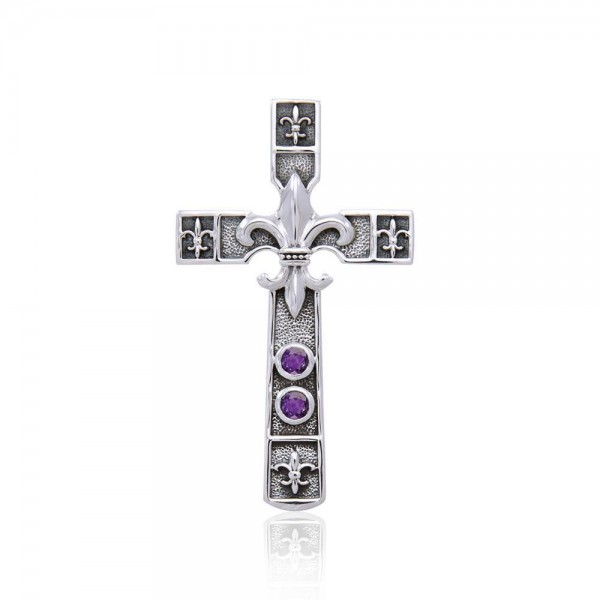 Enlightened by the symbolism of Fleur-de-Lis in the sacred cross ~ Sterling Silver Jewelry Pendant