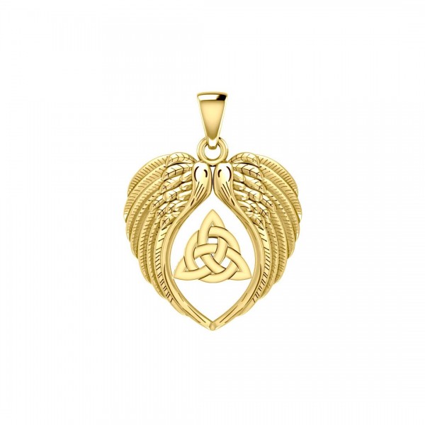 Feel the Tranquil in Angels Wings Solid Gold Pendant with Triquetra