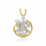 Celtic God Cernunnos in his own right ~ Sterling Silver Jewelry Pendant with 18k gold accent
