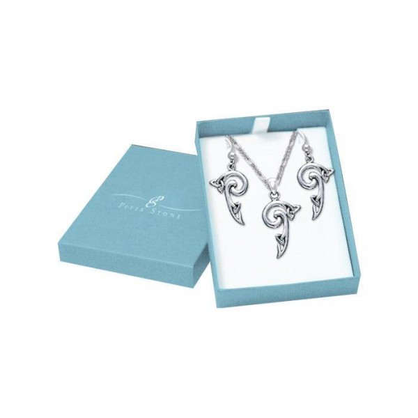 Celtic Trinity Knot Silver Pendant Chain and Earrings Box Set