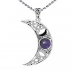 Blue Moon Large Silver Pendant with Gem and Enamel