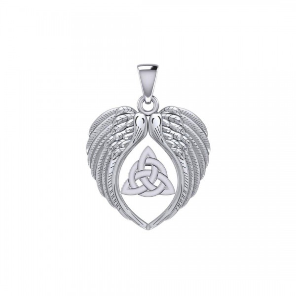 Feel the Tranquil in Angels Wings Silver Pendant with Triquetra