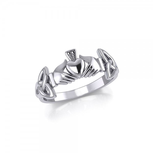 Irish Claddagh and Celtic Knotwork Silver Ring