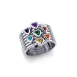 Heart Chakra Gemstone on Silver Stack Ring