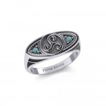 Celtic Triskele Silver Ring with Gemstones