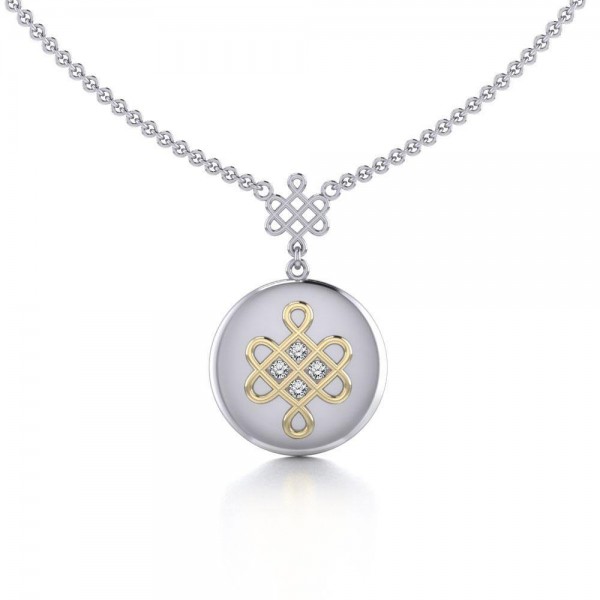 Chinese Mystic Knot Silver and Gold Necklace