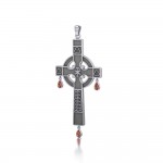 Medieval Celtic Cross Silver Pendant with Gemstones