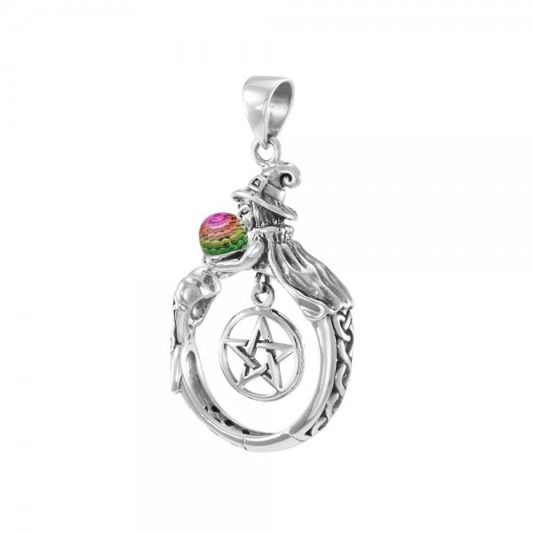 Sterling Silver Witch Pendant with Crystal ball