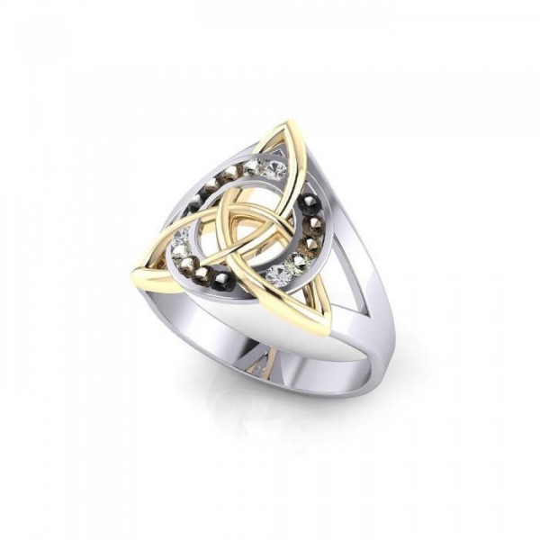 In the name of the Father, Son, and the Holy Ghst ~ Sterling Silver Celtic Trinity Knot Ring with 18k Gold accent and Gemstones