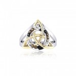 In the name of the Father, Son, and the Holy Ghst ~ Sterling Silver Celtic Trinity Knot Ring with 18k Gold accent and Gemstones