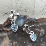Ribbon with Dangling Gemstone Heart Silver Post Earrings