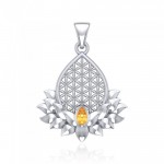 Flower of Life and Lotus with Gemstone Silver Pendant