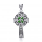 Croix celtique en argent avec pendentif en trèfle en émail