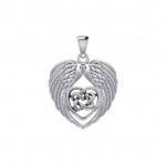 Feel the Tranquil in Angels Wings Silver Pendant with Celtic Heart