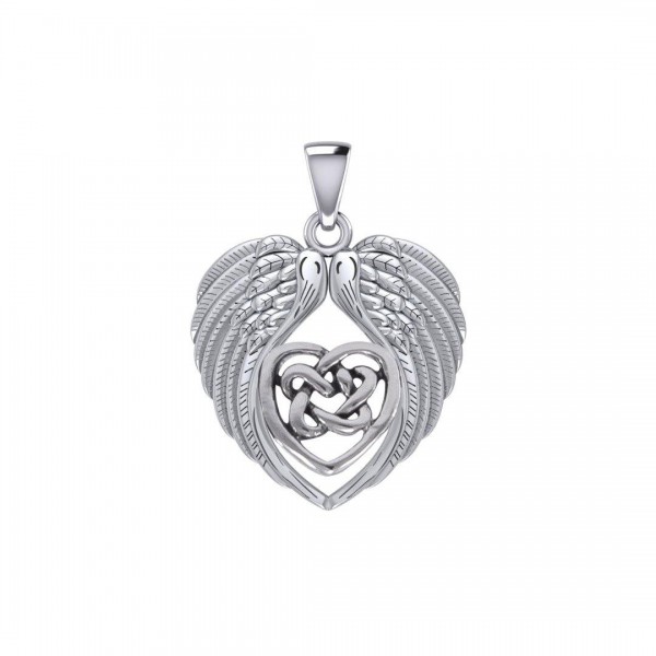 Feel the Tranquil in Angels Wings Silver Pendant with Celtic Heart